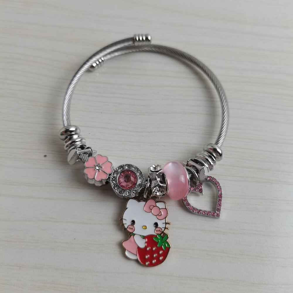 💖💫 Hello Kitty Charm Bracelet Pink Silver
